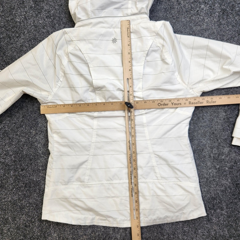 Athleta Jacket Womens Medium White Hooded Windbreaker Striped Lightweight Zip - Picture 5 of 8